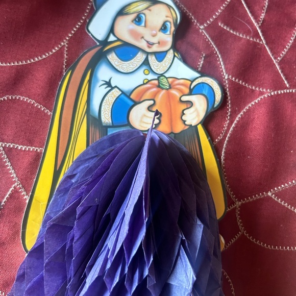 Vintage RARE Pilgrim couple fan out art tissue centerpiece with turkey, 1984 - Picture 10 of 14